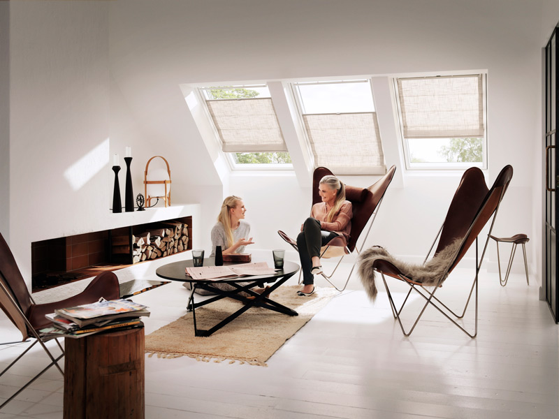 VELUX, Rollos, Raffrollo, Skandinavien, Interior, Einrichtung, Licht, Flachdach, Sonnenschutz