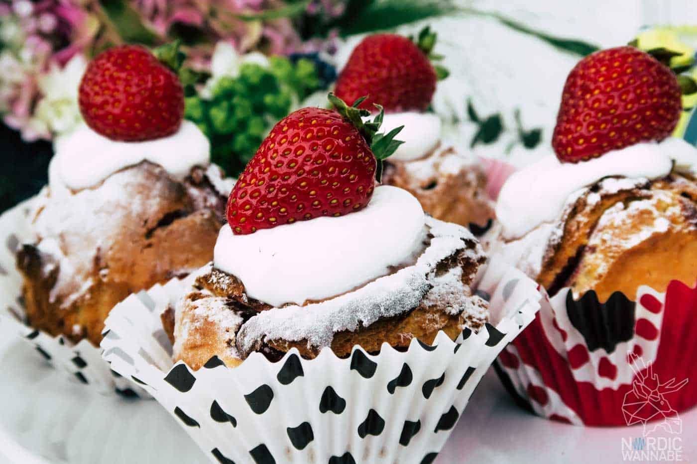 Mittsommer Rezept, Mittsommer-Rezept, Erdbeermuffins, Schweden, Skyr Muffins, Midsommar