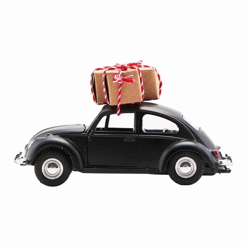 Weihnachtsdeko schwarz, Skandinavische Weihnachtsdeko , Auto mit Geschenk 